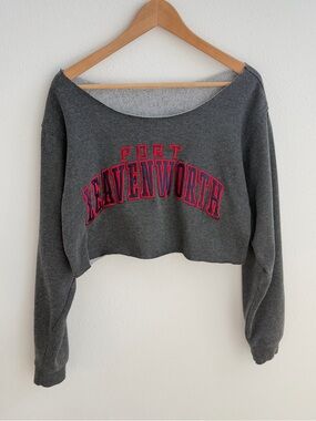 Fort Leavenworth Off the Shoulder Cropped Sweatshirt
